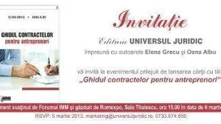 Invitatie - lansarea cartii "Ghidul contractelor pentru antreprenori"